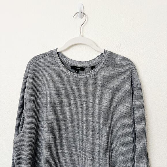 [Vince] Heather Gray Crew Neck Waffle Knit Thermal Pullover Long Sleeves Sz XXL - Picture 4 of 11